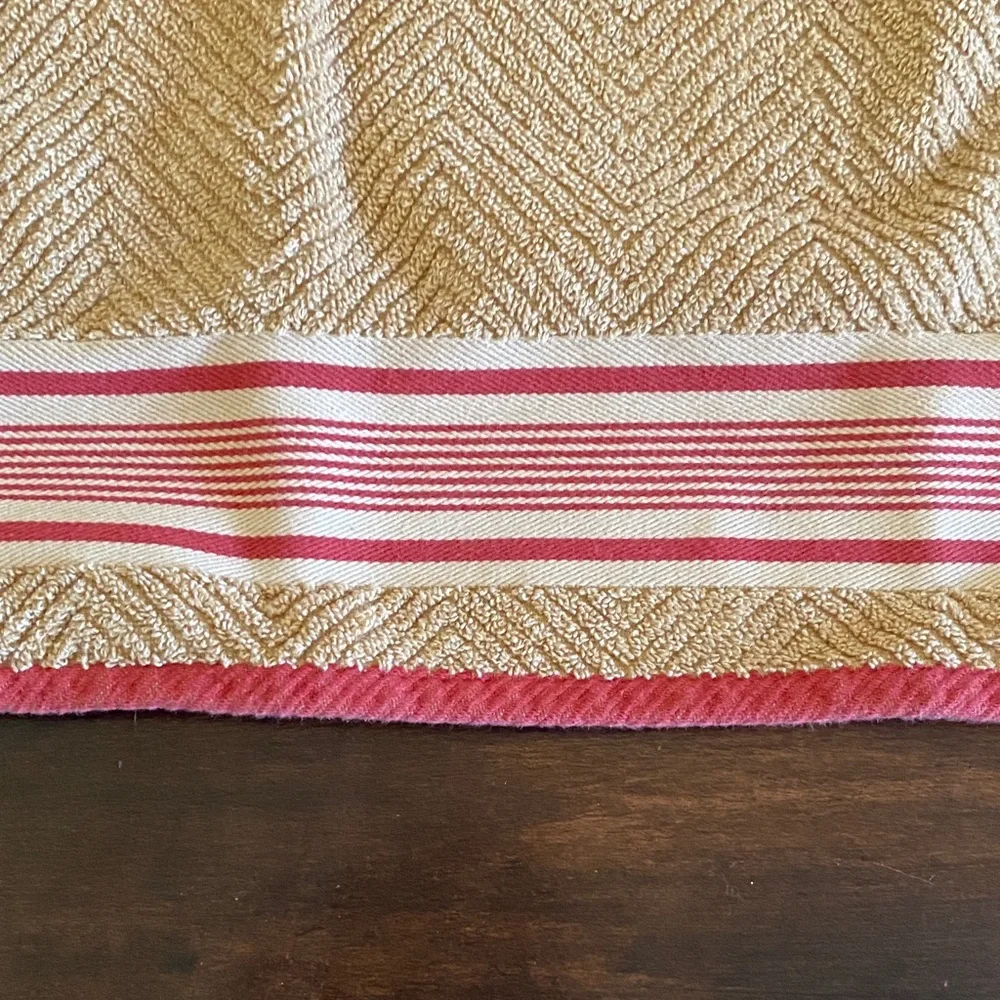 Lauren Ralph Lauren Tan and Red Striped  Hand Towel